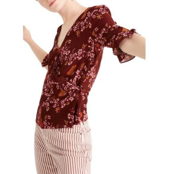 NWT MADEWELL | Tie Sleeve Wrap Front Top 6 - Picture 4 of 5